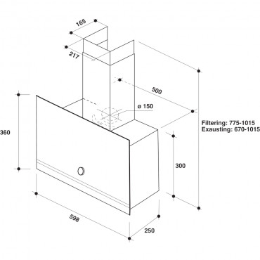 Whirlpool Hood | WHVA 62F LM K | Wall mounted | Energy efficiency class A | Width 59.8 cm | 485 m /h | Mechanical | LED | Black