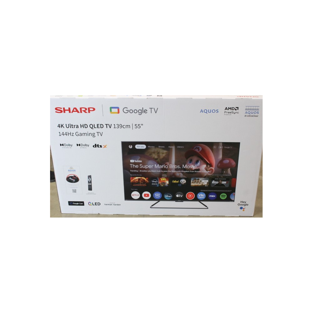 SALE OUT. Sharp 55GR8265E 55" (139cm) 4K Ultra HD QLED Smart Google Frameless TV, 144Hz, Dolby Vision IQ, Dolby Atmos, Harman/Ka
