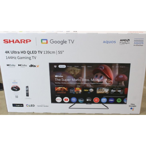 SALE OUT. Sharp 55GR8265E 55" (139cm) 4K Ultra HD QLED Smart Google Frameless TV, 144Hz, Dolby Vision IQ, Dolby Atmos, Harman/Ka