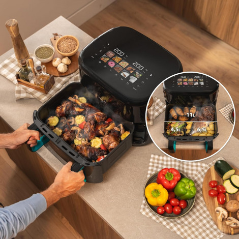 Cecotec Double hot air fryer | Cecofry&Grill Smokin'Prime 11000 | Power 2800 W | Capacity 11 L | Black