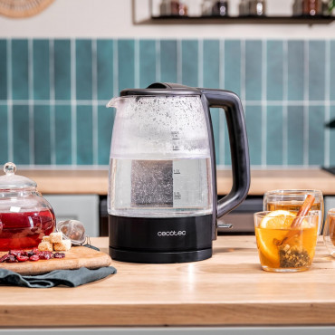 Cecotec Kettle | ThermoSense 320 Clear | 2200 W | Electric | 1.7 L | Glass | 360 rotational base | Black/Transparent