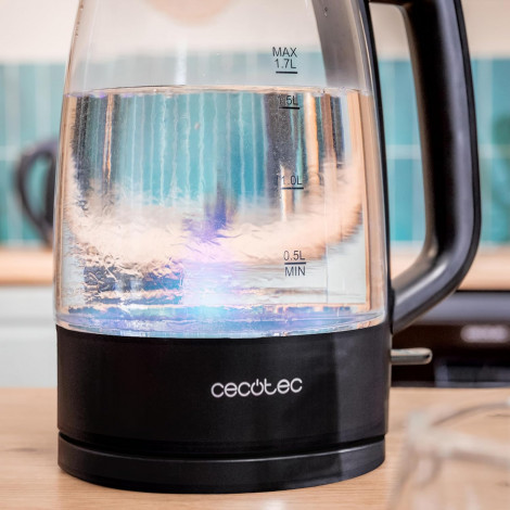 Cecotec Kettle | ThermoSense 320 Clear | 2200 W | Electric | 1.7 L | Glass | 360 rotational base | Black/Transparent