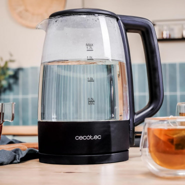 Cecotec Kettle | ThermoSense 320 Clear | 2200 W | Electric | 1.7 L | Glass | 360 rotational base | Black/Transparent
