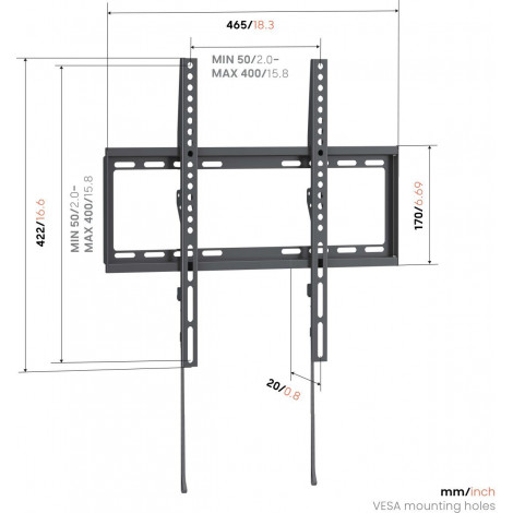 Vogels Wall mount | UP 4003 TV Wall Mount M | Fixed | 32-65 " | Maximum weight (capacity) 55 kg | Black