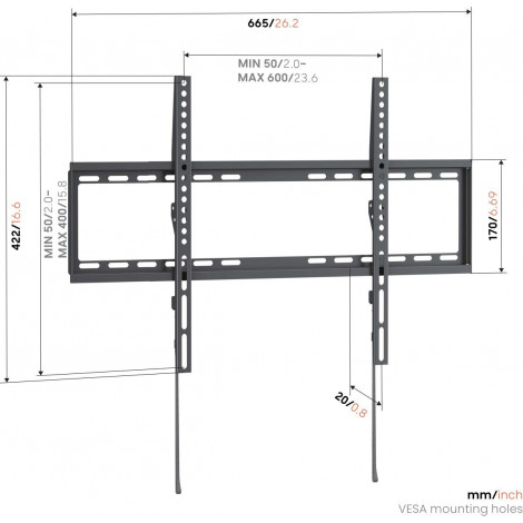 Vogels Wall mount | UP 6003 Fixed TV Wall Mount L | 40-80 " | Fixed | Maximum weight (capacity) 55 kg | Black