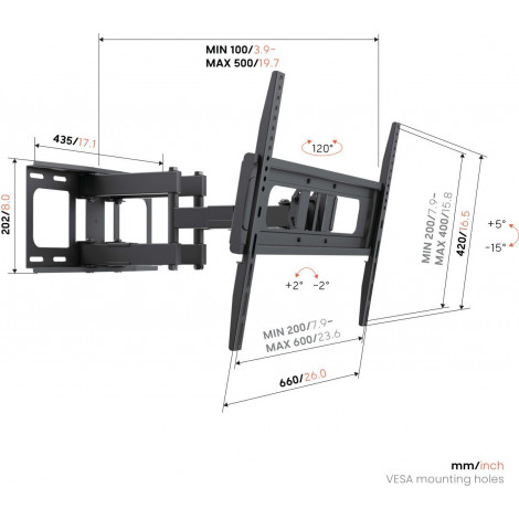 Vogels Wall mount | UP 6053 Full-Motion TV Wall Mount L | 40-80 " | Rotate, Tilt | Maximum weight (capacity) 40 kg | Black