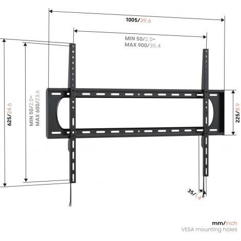 Vogels Wall mount | UP 9003 Fixed TV Wall Mount XL | 55-120 " | Fixed | Maximum weight (capacity) 120 kg | Black