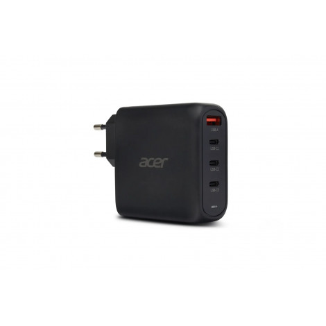 Acer 100W PD GaN Charger, 3 x USB C and 1 x USB A, EU Plug, 100W USB-C cable, Black, Retail Pack