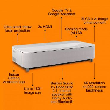 Epson EH-LS970W | 4000 ANSI lumens | 4K UHD (3840 x 2160) | White | Wi-Fi