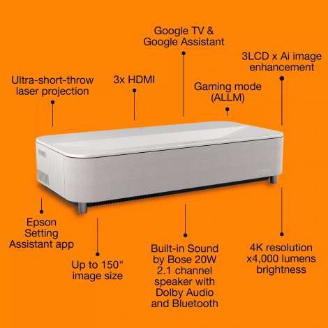 Epson EH-LS970W | 4000 ANSI lumens | 4K UHD (3840 x 2160) | White | Wi-Fi