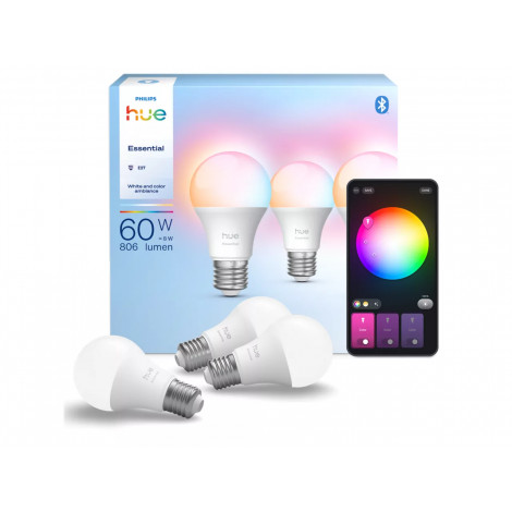 Philips Hue E WCA 806 A60 3P EU | E27 | 8 W | 16 million colours, White and colour light | Bluetooth and Zigbee