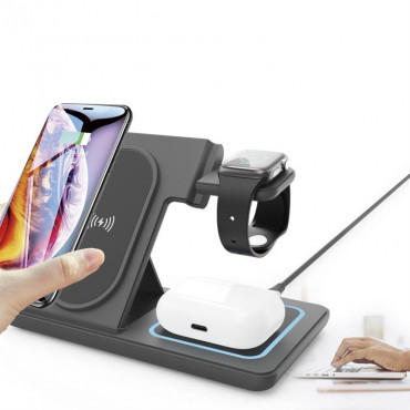 Gembird TA-WPC31A-01-BK 3-in-1 foldable wireless charger stand, 15 W, Apple watch, black | Gembird