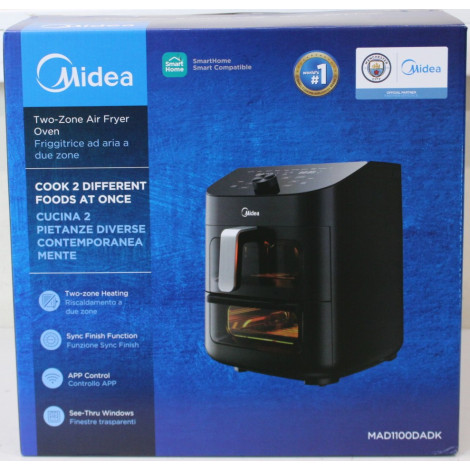SALE OUT. Midea MAD1100DADK Air fryer digital,Two-zone cavity, 6.4L + 4.4L | Midea Two Zone Airfryer | MAD1100DADK | Power 1850 