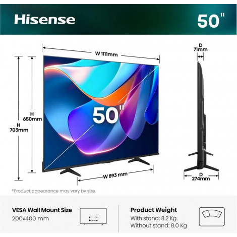 Hisense 50A6S 50" (126 cm) UHD 4K Smart TV | Hisense