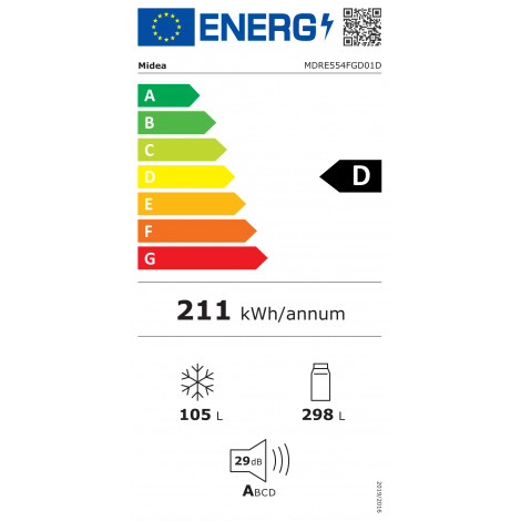 Midea Refrigerator | MDRE554FGD01D | Energy efficiency class D | Built-in | Combi | Height 195.3 cm | No Frost system | Fridge n