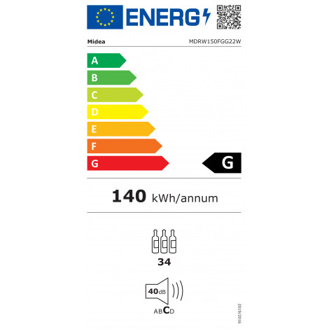 Midea Wine Cooler | MDRW150FGG22W | Energy efficiency class Class G | Free standing | Bottles capacity 34 | Black