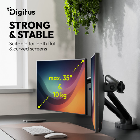 Digitus Desk Mount | Tilt, rotation, pivot | Dual design monitor mount, 2x 35", 2x 10 kg | 35 " | Maximum weight (capacity) 20 k