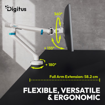 Digitus Desk Mount | Tilt, rotation, pivot | Single design monitor mount | 35 " | Maximum weight (capacity) 10 kg | White