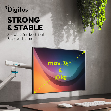 Digitus Desk Mount | Tilt, rotation, pivot | Single design monitor mount | 35 " | Maximum weight (capacity) 10 kg | White