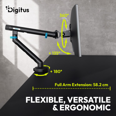 Digitus Desk Mount | Tilt, rotation, pivot | Single design monitor mount | 35 " | Maximum weight (capacity) 10 kg | Black