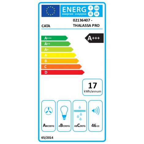 CATA Hood | THALASSA PRO 600 GBK | Wall mounted | Energy efficiency class A+++ | Width 60 cm | 842 m /h | Electronic | LED | Bla