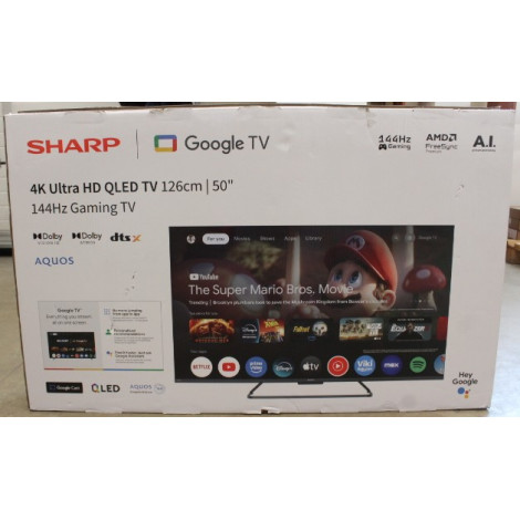SALE OUT. Sharp 50HR7265E 50" (126cm) QLED 144Hz 4K Ultra HD Google TV, Dolby Vision, Dolby Atmos, Central Stand | SALE OUT. Sha