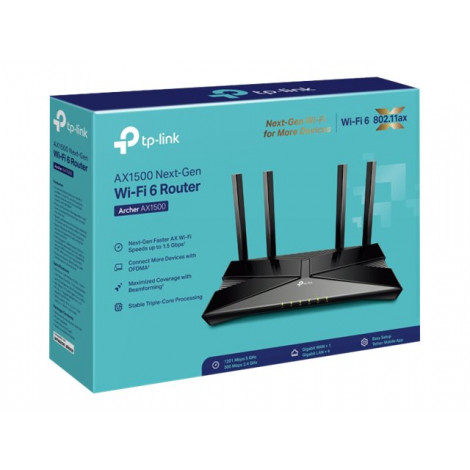 TP-LINK Archer AX1500 | AX1500 Wi-Fi 6 Router | 802.11n | 10/100/1000 Mbit/s | Ethernet LAN (RJ-45) ports 4 | Mesh Support No | 