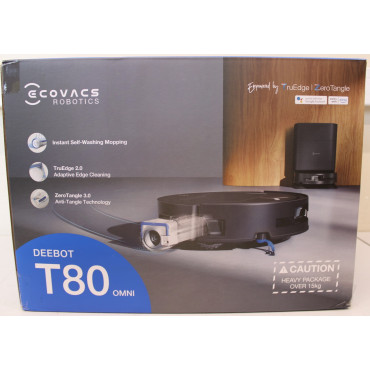 SALE OUT. Ecovacs DEEBOT T80 OMNI Vacuum cleaner, Robot, Wet&Dry, 18000Pa, TruEdge 2.0, ZeroTangle 3.0, Carpet Care, Black + Aut