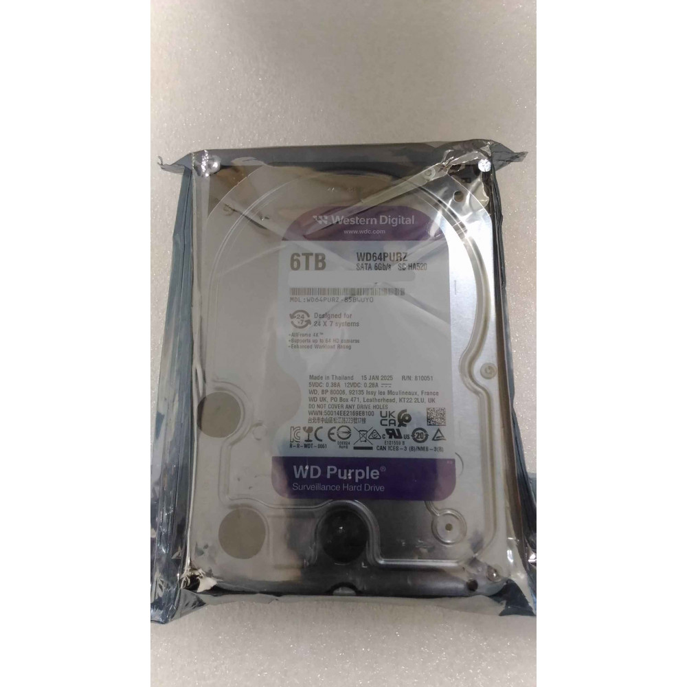 SALE OUT. Western Digital Hard Drive | Purple WD64PURZ | 5460 RPM | 6000 GB | REFURBISHED