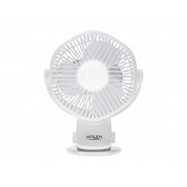 Adler Rechargeable fan with clip | AD 7335 | Table Fan | 6 W | Diameter 12.7 cm | Number of speeds 3 | Oscillation | White