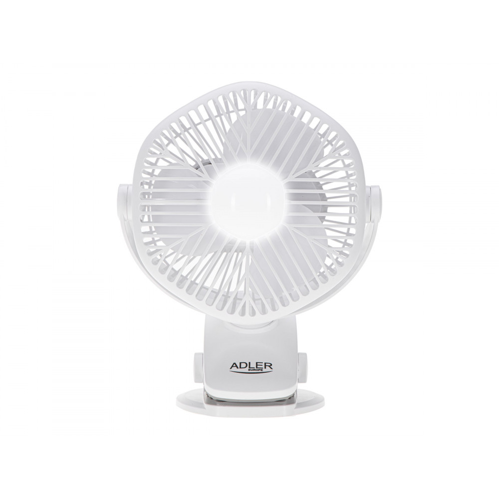 Adler Rechargeable fan with clip | AD 7335 | Table Fan | 6 W | Diameter 12.7 cm | Number of speeds 3 | Oscillation | White