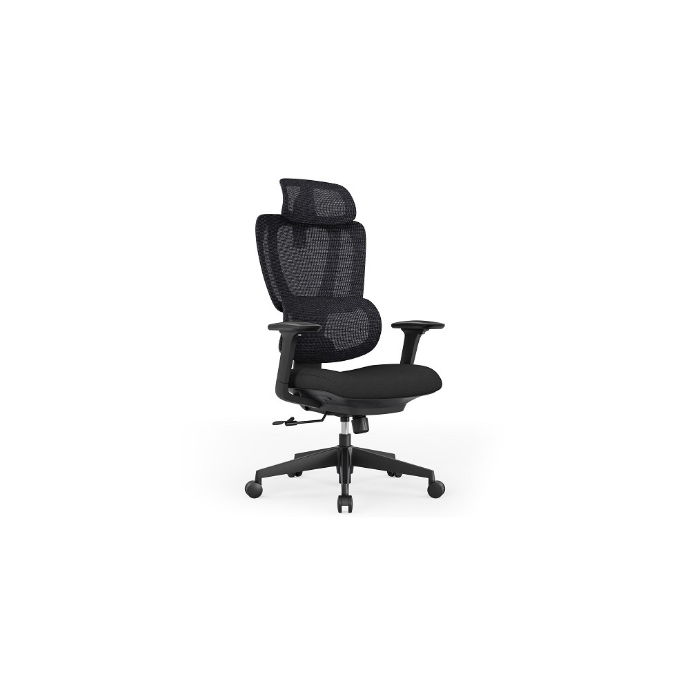 Reguliuojama ergonominė biuro kėdė su galvos ir juosmens atramomis, juoda