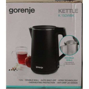 SALE OUT. | Gorenje Kettle | K15DWBK | Electric | 2200 W | 1.5 L | Stainless steel | 360 rotational base | Black | DAMAGED PACKA