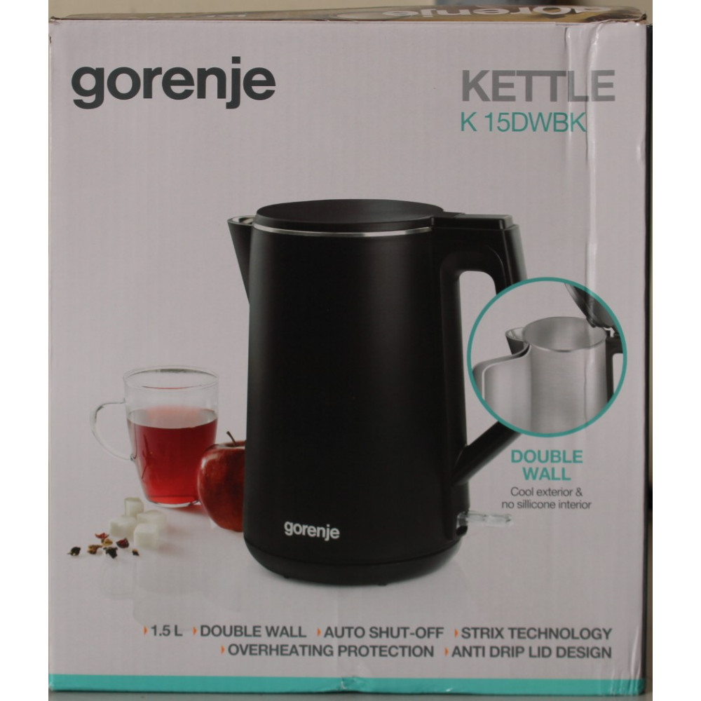 SALE OUT. | Gorenje Kettle | K15DWBK | Electric | 2200 W | 1.5 L | Stainless steel | 360 rotational base | Black | DAMAGED PACKA