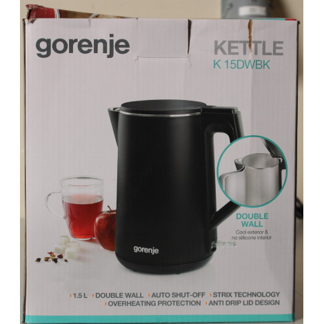 SALE OUT. | Gorenje Kettle | K15DWBK | Electric | 2200 W | 1.5 L | Stainless steel | 360 rotational base | Black | DAMAGED PACKA