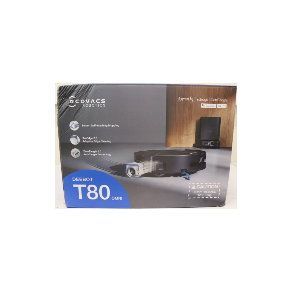 SALE OUT. Ecovacs DEEBOT T80 OMNI Vacuum cleaner, Robot, Wet&Dry, 18000Pa, TruEdge 2.0, ZeroTangle 3.0, Carpet Care, Black + Aut