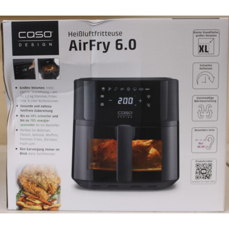 SALE OUT. | Caso Designer Air Fryer | AirFry 6.0 | Power 1700 W | Capacity 6 L | Black | DAMAGED PACKAGING | 24 month(s)