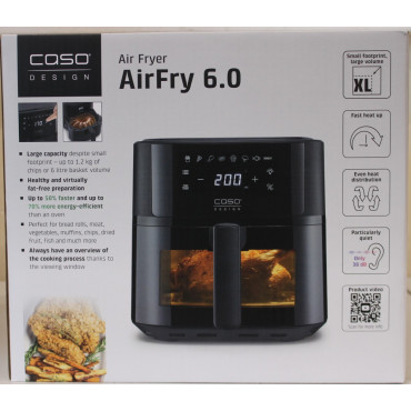 SALE OUT. | Caso Designer Air Fryer | AirFry 6.0 | Power 1700 W | Capacity 6 L | Black | DAMAGED PACKAGING | 24 month(s)