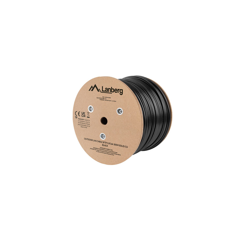 Lanberg Lan Cable Cat.6A SFTP 305M Solid Outdoor CU Black Fluke Passed | Lanberg