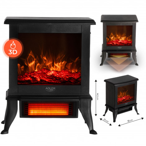 Adler Electric Fireplace | AD 7754 | Ceramic | 1800 W | Number of power levels 2 | Black