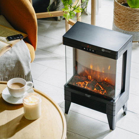Adler LED electric fireplace with remote control | AD 7755 | Ceramic Heater | 2000 W | Number of power levels 2 | Black