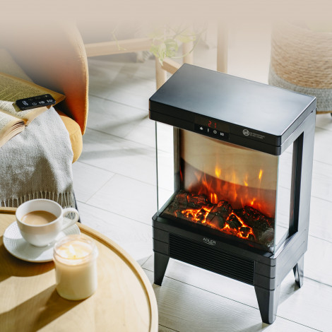 Adler LED electric fireplace with remote control | AD 7755 | Ceramic Heater | 2000 W | Number of power levels 2 | Black