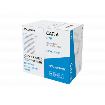 Lanberg Lan Cable Cat.6 UTP 305M Solid CU LSZH Grey CPR+ Fluke Passed | Lanberg