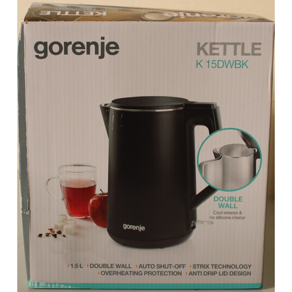 SALE OUT. Gorenje K15DWBK Kettle, Electric, Capacity 1.5 L, Power 2200 W, Stainless Steel, Black | SALE OUT. Gorenje | Kettle | 