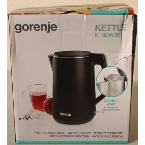 SALE OUT. Gorenje K15DWBK Kettle, Electric, Capacity 1.5 L, Power 2200 W, Stainless Steel, Black | SALE OUT. Gorenje | Kettle | 