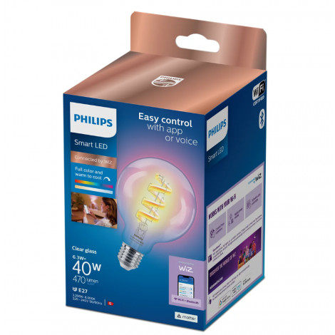 Philips Smart Philips Smart WiFi Filament Clear G95 RGB | E27 | 6.3 W | Full colour