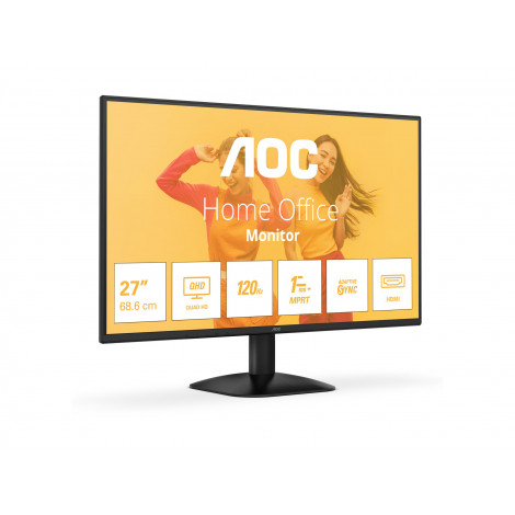 AOC Q27B35S3 | 27 " | IPS | QHD | 16:9 | 120 Hz | 1 ms | 2560 x 1440 pixels | 300 cd/m | HDMI ports quantity 1 | Black