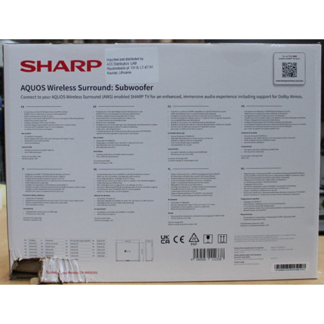 SALE OUT. Sharp AQUOS Wireless Surround Subwoofer | Sharp AQUOS Surround Subwoofer | CP-AWS0101 | Wi-Fi | DAMAGED PACKAGING | Wi