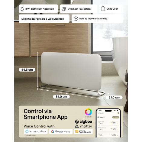 Mill WiFi Panel Heater | PA1500WIFI4A | Panel Heater | 1500 W | Suitable for rooms up to 22 m | White | IPX4