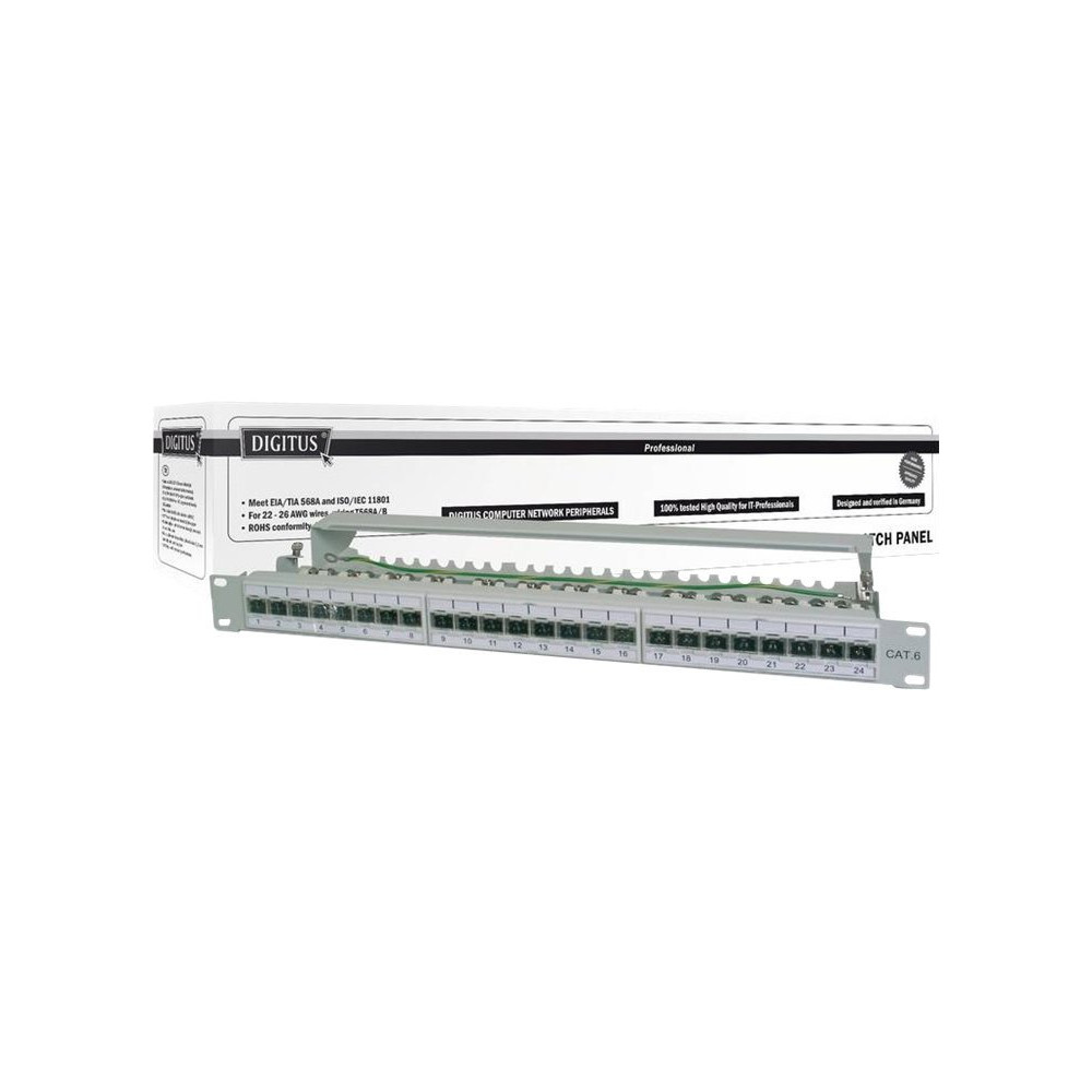 Digitus | CAT 6A Patch Panel, shielded, 1U, 24-port | RJ45, 8P8C | Grey